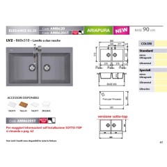 LAVELLO PLADOS 2 VASCHE 860x510 MICROULTRAGRANIT COLORI SPECIALI ELEGANCE 86.20 SOTTOTOP