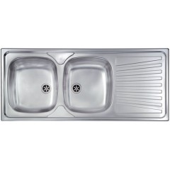 LAVELLO ACCIAIO INOX SPAZZOLATO MONDIAL 3" 116X50 2 VASCHE A DESTRA CM 011547 DCSSX