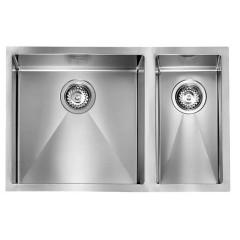 LAVELLO ACCIAIO INOX SATINATO FILO RAGGIATO 3" 69X45 2 VASCHE A SINISTRA SOTTOTOP CM 012005 SCSSP