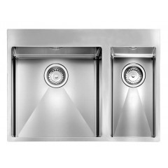 LAVELLO ACCIAIO INOX SATINATO FILO RAGGIATO MIX 3" 68X50 2 VASCHE A SINISTRA SLIM CM 012047 SCSSP