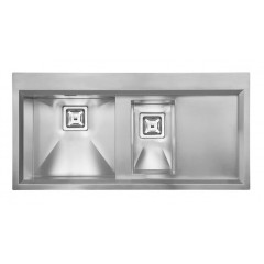 LAVELLO ACCIAIO INOX SATINATO GLAMOUR MIX 3" 100X50 2 VASCHE A DESTRA SLIM CM 012845 DCSSP