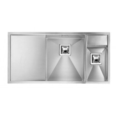 LAVELLO ACCIAIO INOX SATINATO ARIEL 3" 100X50 2 VASCHE A DESTRA CON GOCCIOLATOIO SOTTOTOP CM 012905 DCSSP