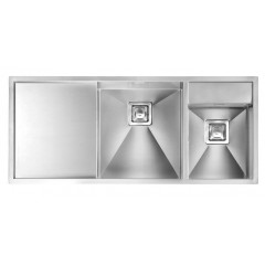 LAVELLO ACCIAIO INOX SATINATO ARIEL 3" 116X50 2 VASCHE A SINISTRA CON GOCCIOLATOIO SOTTOTOP CM 012907 SCSSP