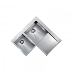 LAVELLO ACCIAIO INOX SATINATO FILO QUADRA MIX 3" 2 VASCHE ANGOLO A DESTRA SLIM CM 012968 DCSSP